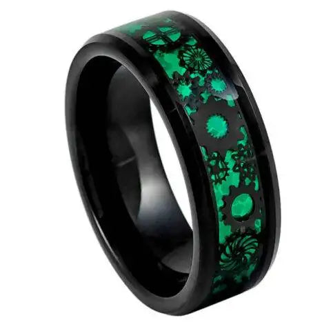 Black IP Plated Steampunk Gear over Green Carbon Fiber Inlay