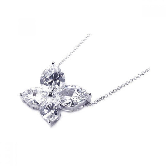 Silver 925 Clear CZ Rhodium Plated Butterfly Pendant Necklace