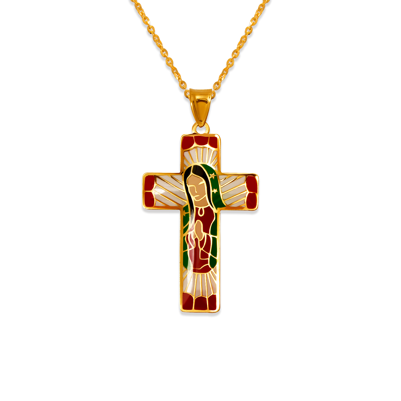 Guadalupe Cross Enamel CZ Pendant