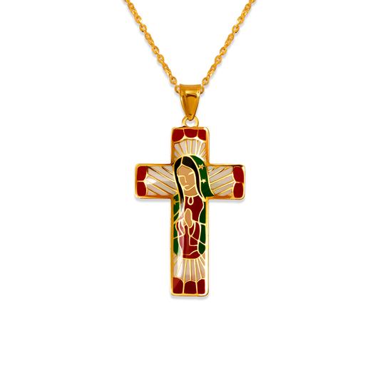 Guadalupe Cross Enamel CZ Pendant