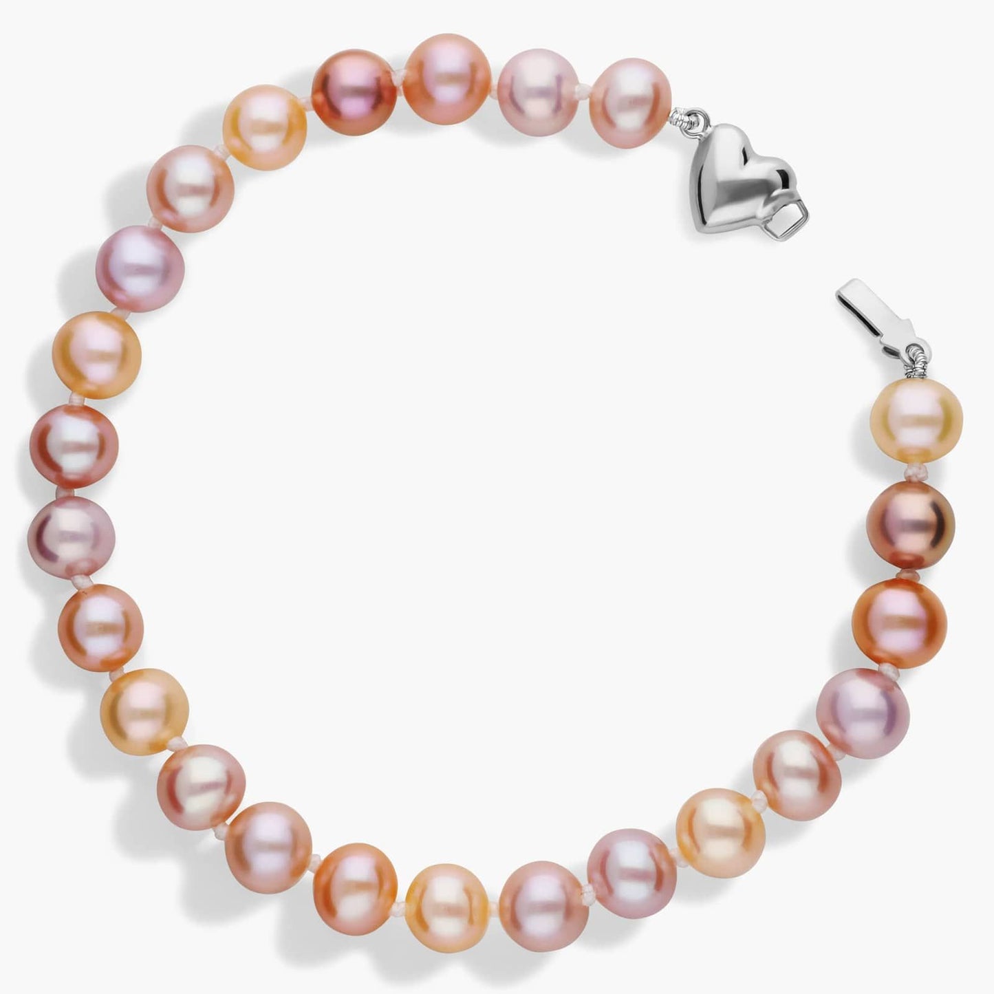 Multicolored Freshwater Cultured Pearl Bracelet with Sterling Silver Heart Clasp