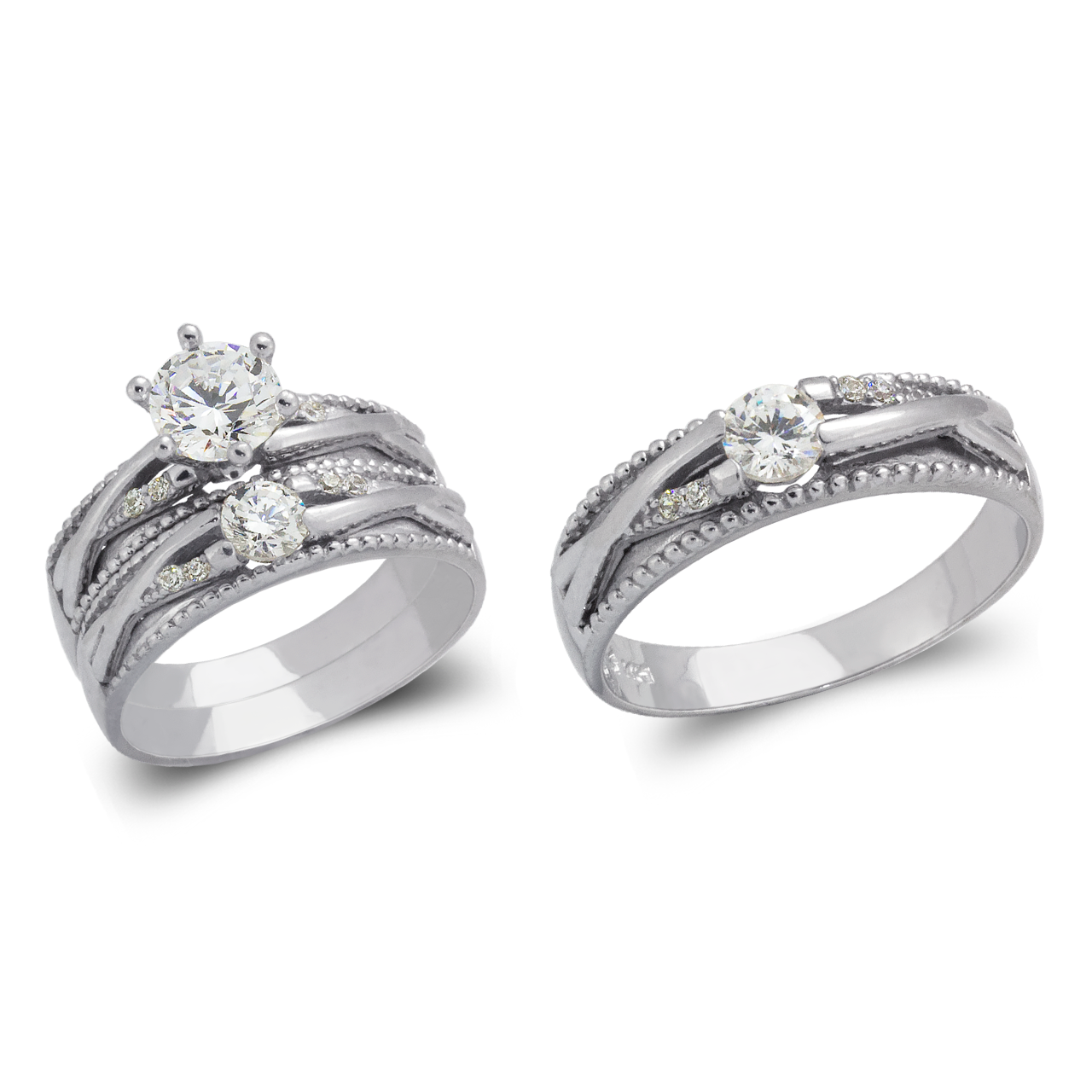 White Wedding Trio Ring Set