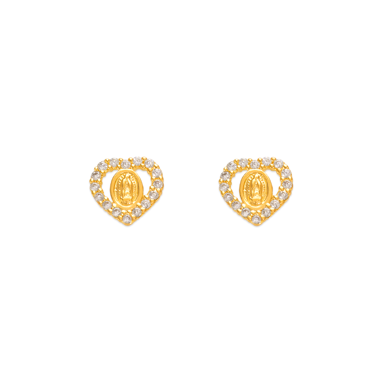 White Guadalupe Heart CZ Stud Earrings