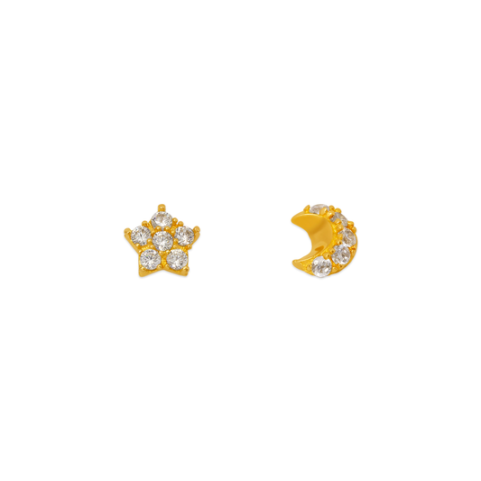 Star & Moon CZ Stud Earrings