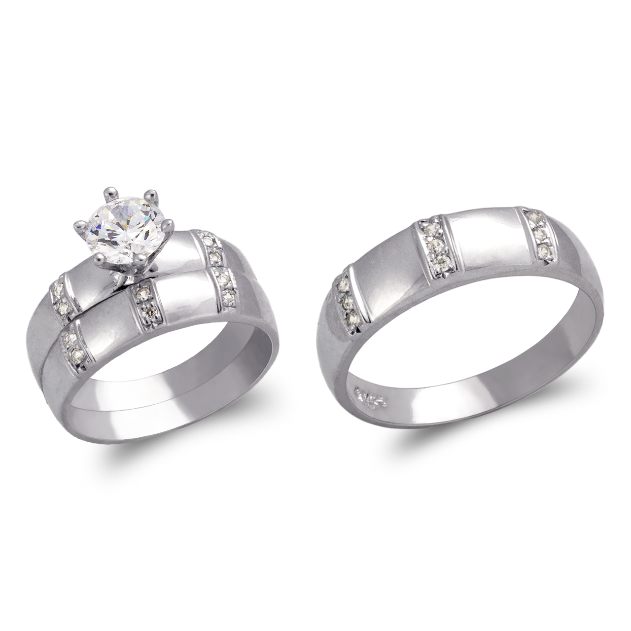 White Wedding Trio Ring Set