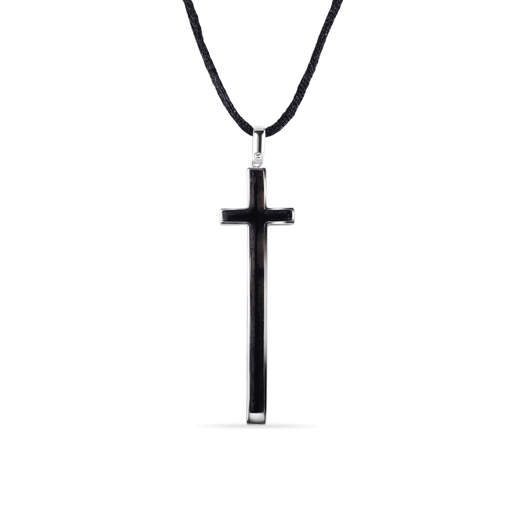 Silver 925 Rhodium Black Cross CZ Necklace