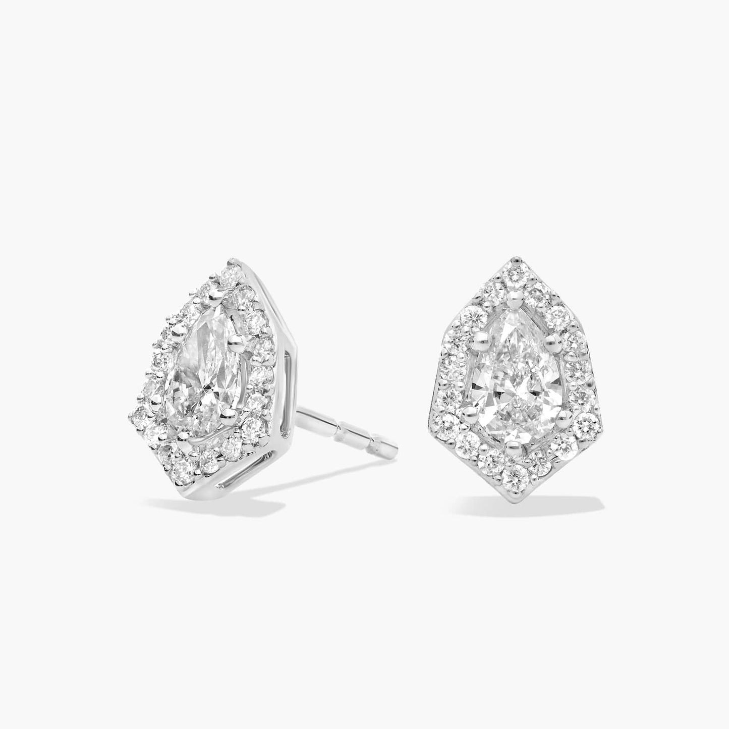 Diamond Pear Six Edge Halo Stud Earrings