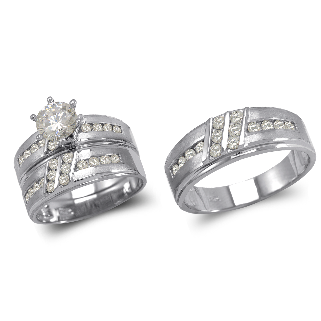 White Wedding Trio Ring Set