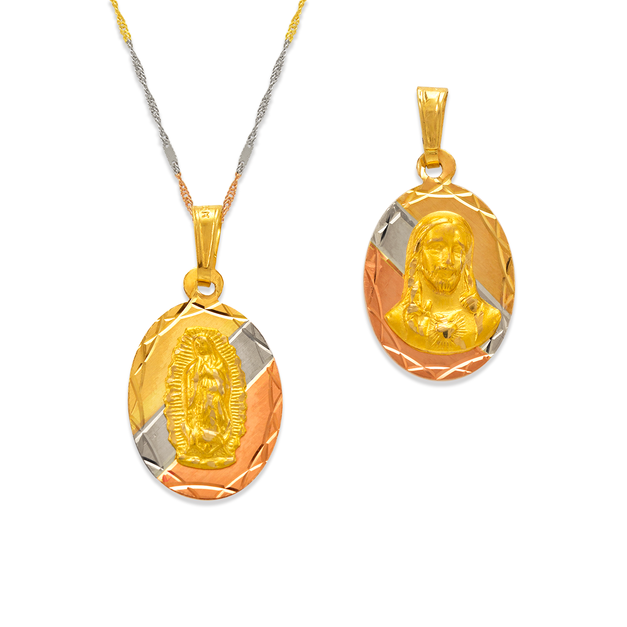 Oval Guadalupe & Sacred Heart Two-Sided Scapular Pendant