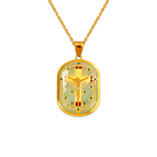 Oblong Jesus Enamel Pendant