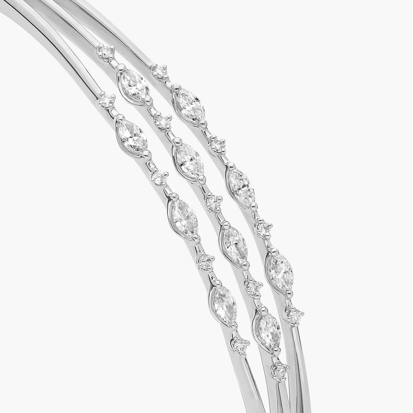 Multi-Row Marquise and Round Alternating Diamond Bangle Bracelet