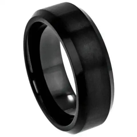 Black IP Plated Titanium Ring Brushed Center Beveled Edge