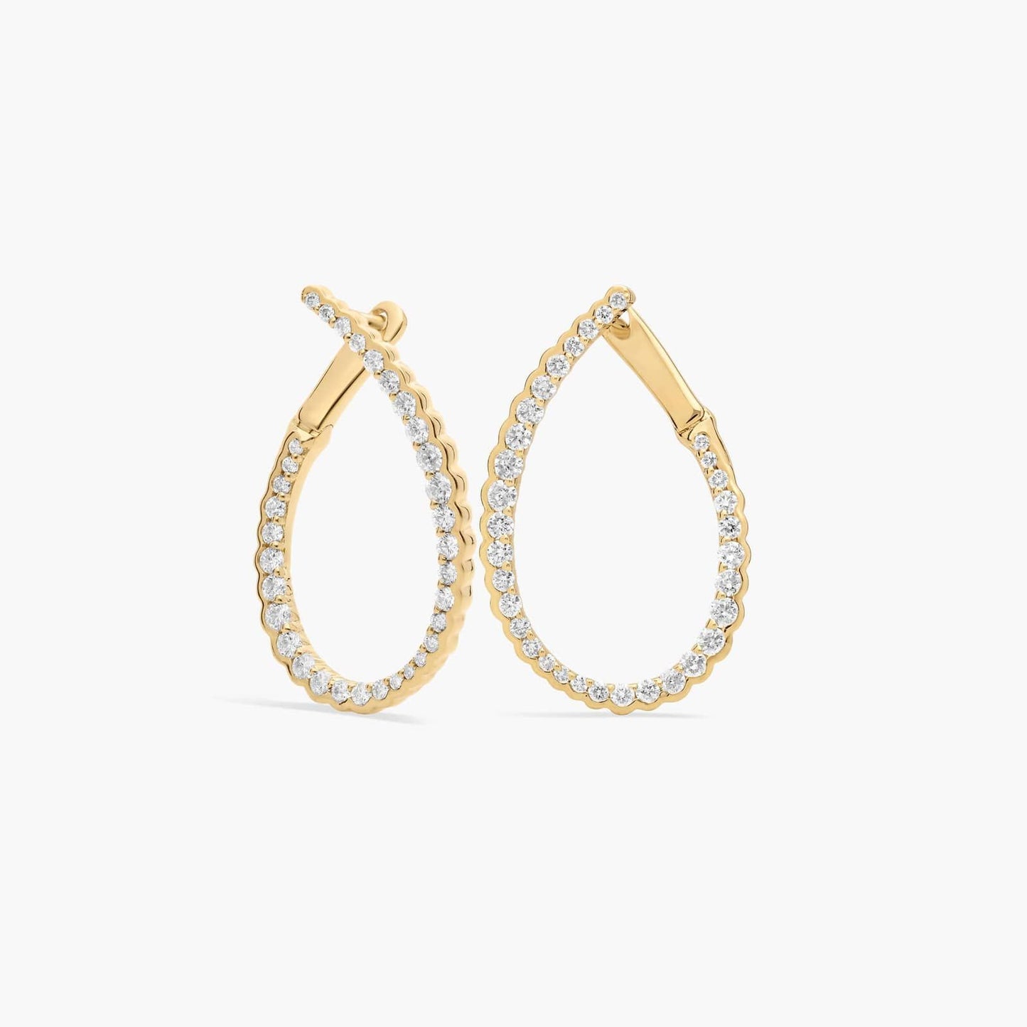 Scalloped Diamond Teardrop Front-Back Hoop Earrings CHECK