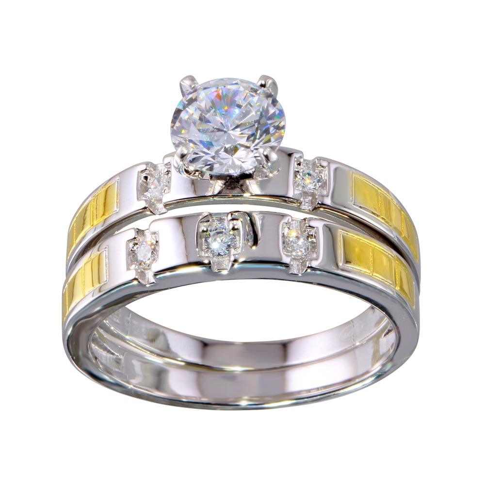 Two-Tone 925 Sterling Silver Stackable CZ Double Ring