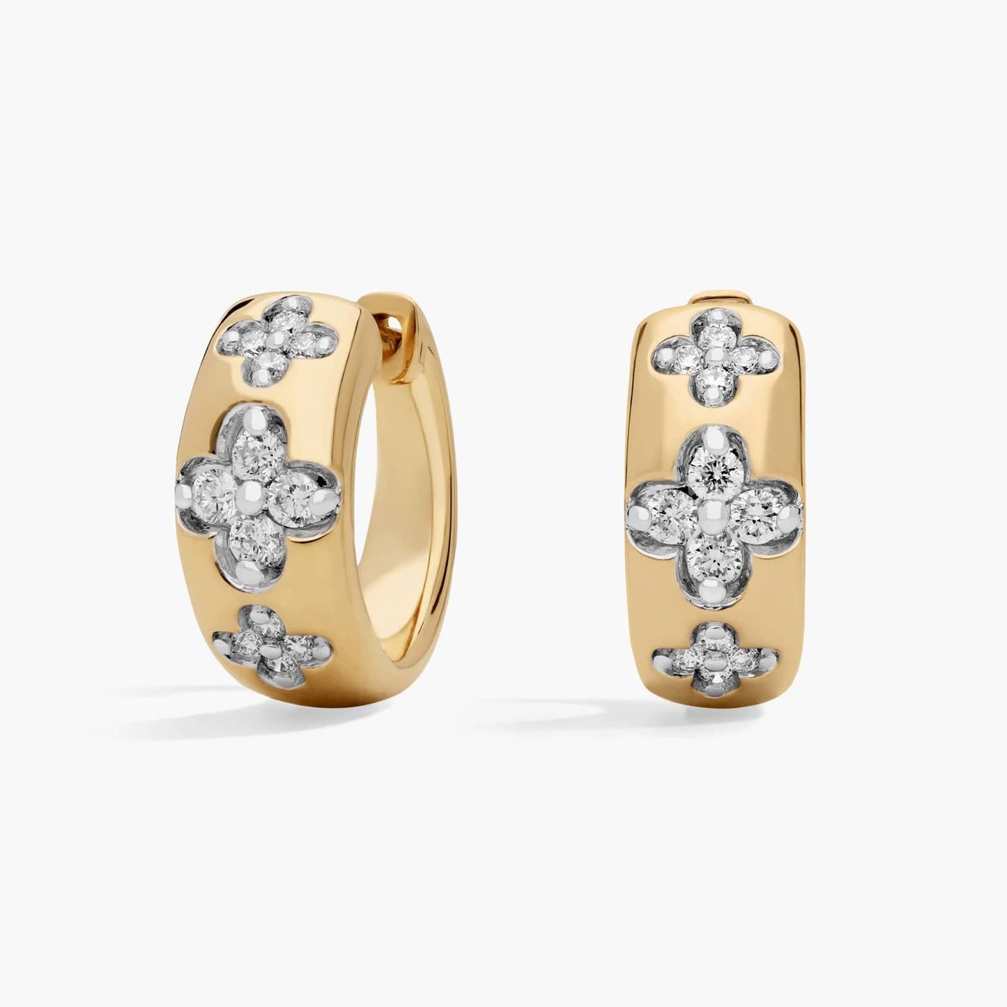 Wide Diamond Flower Trio Huggie Earrings