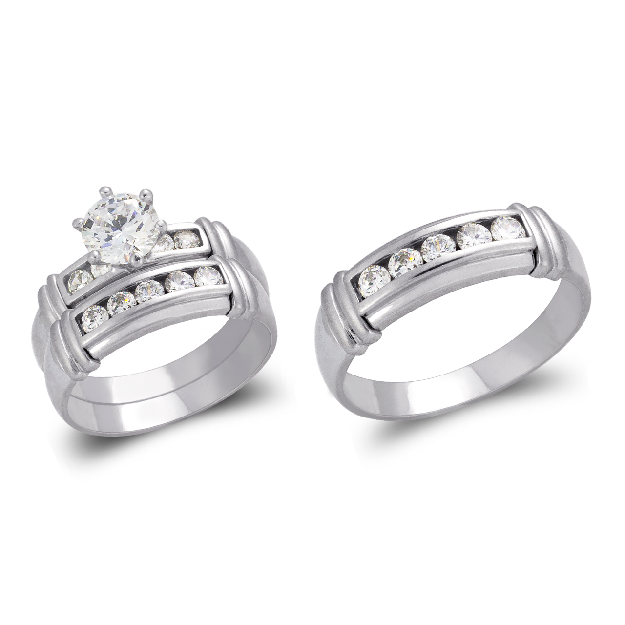 White Wedding Trio Ring Set