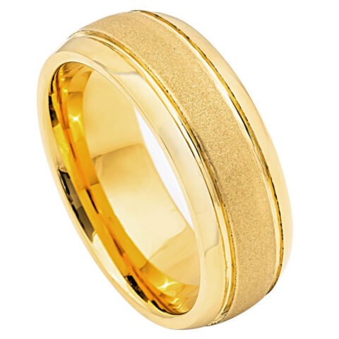 Tungsten Ring Yellow Gold IP Sandstone Finish