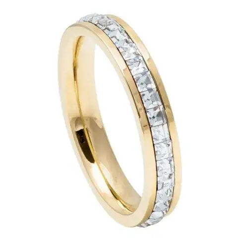 Yellow Gold IP Plated Titanium Ring Princess cut Eternity CZ