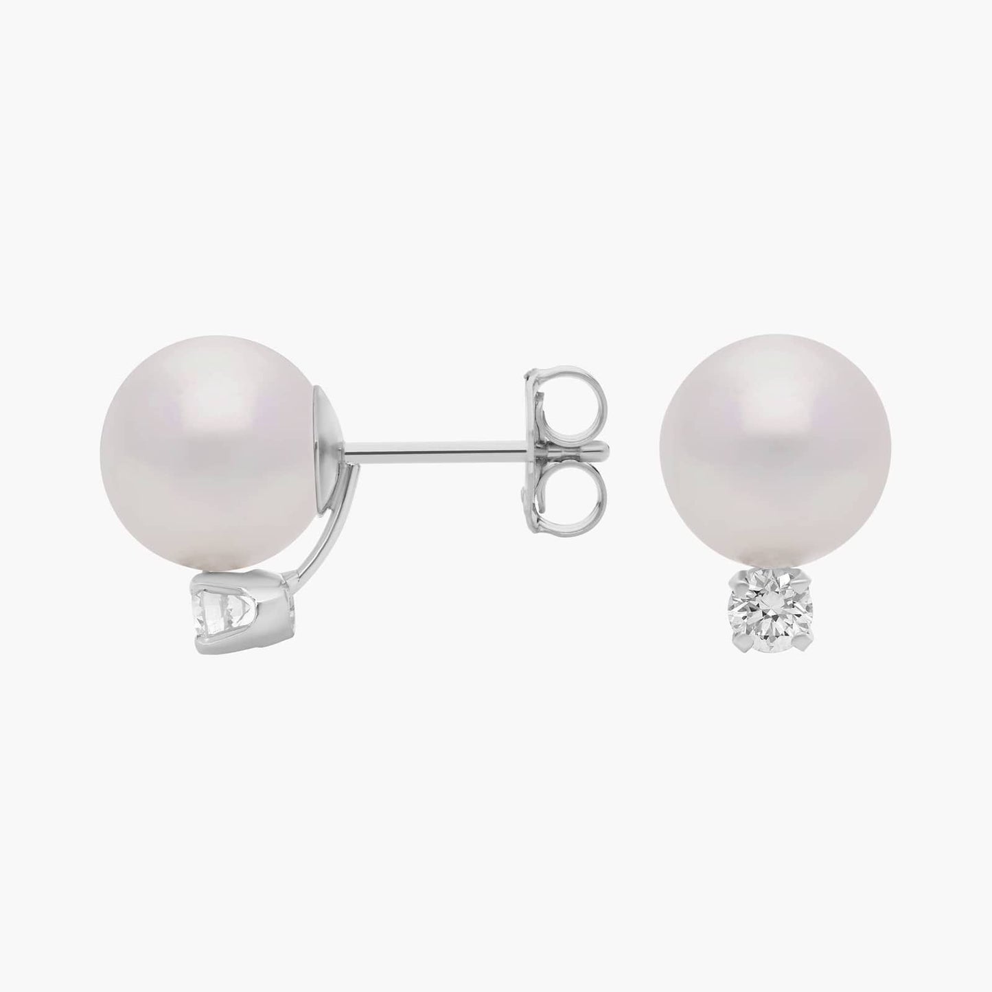 Classic Akoya Cultured Pearl and Diamond Stud Earrings