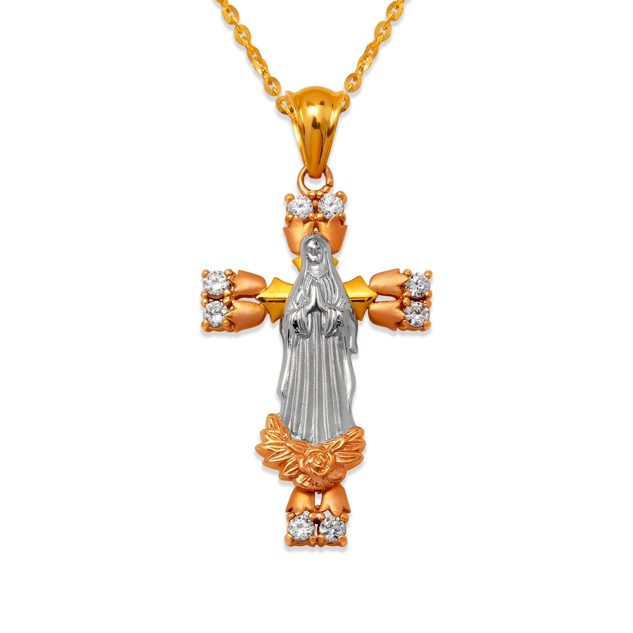 Fancy Guadalupe Cross CZ Pendant