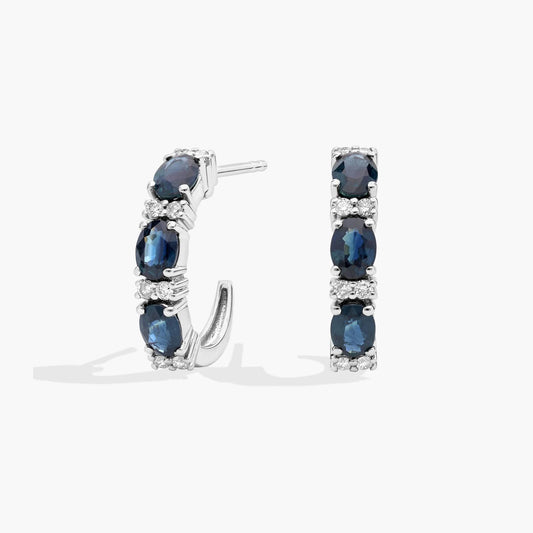 Diamond and Gemstone Alternating J-Huggie Earrings CHECK VARIANTS