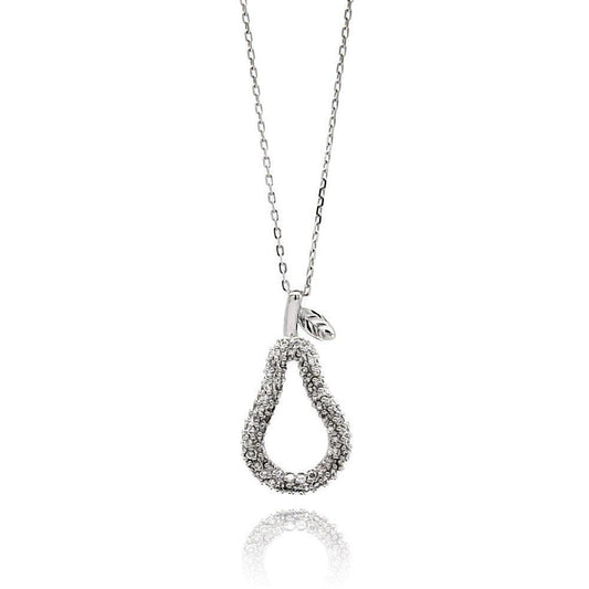 Silver 925 Rhodium Plated Open Teardrop Pear Eggplant CZ Necklace