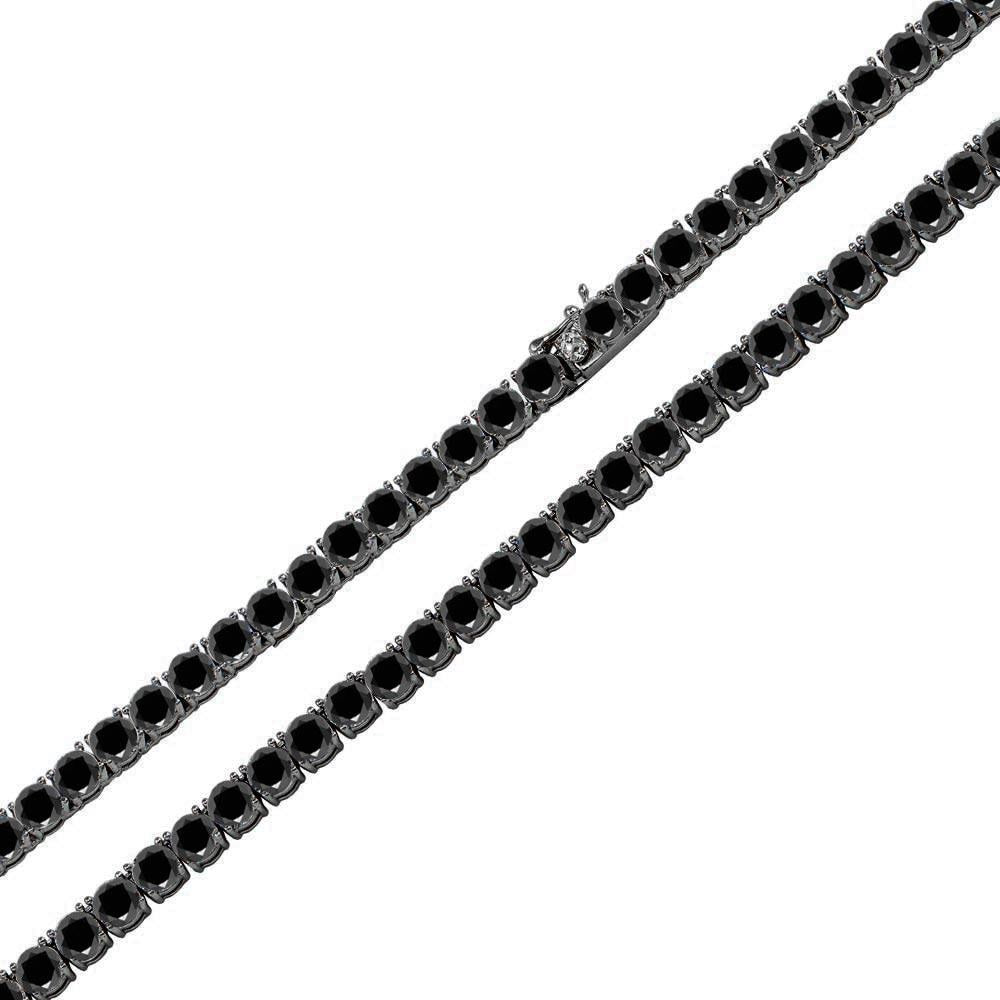 925 Sterling Silver Black Rhodium Plated Round Black CZ Tennis Necklace