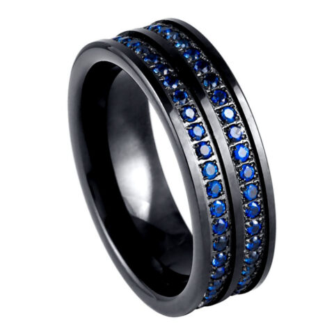 Black IP Plated with Double Row Blue CZ Eternity