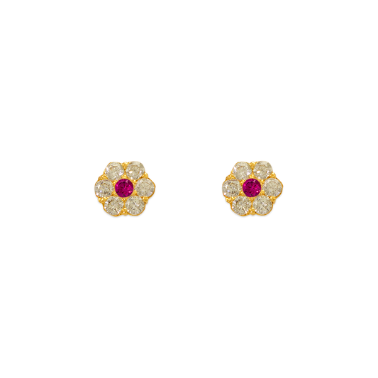 Red Flower CZ Stud Earrings