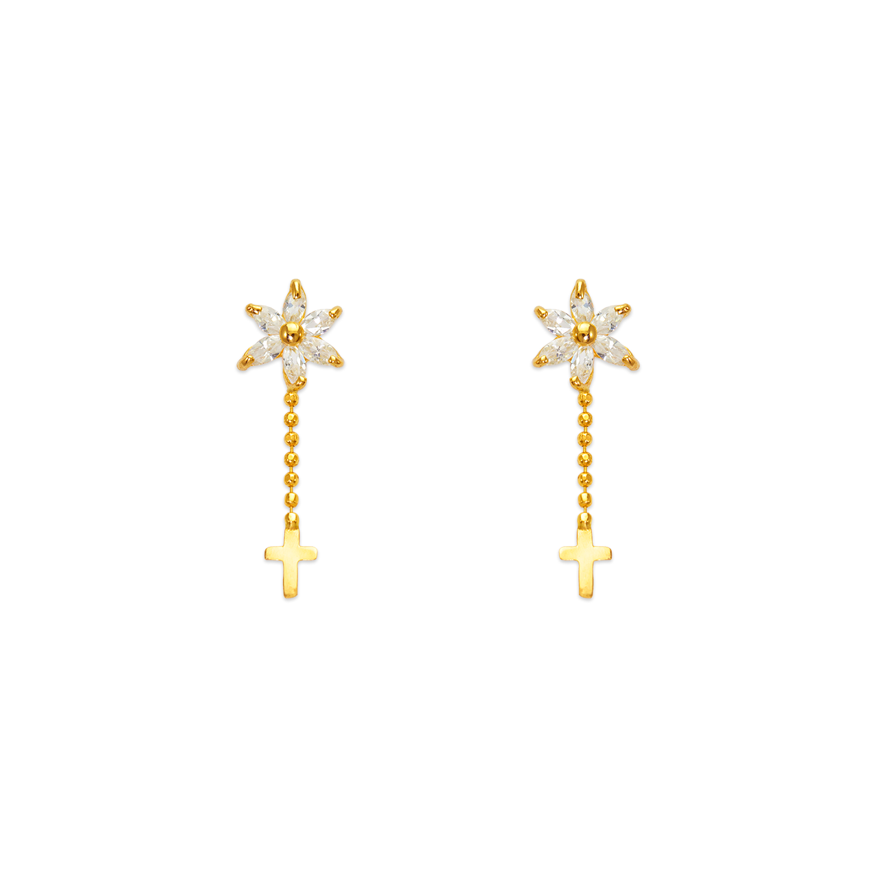 Dangling Cross CZ Stud Earrings