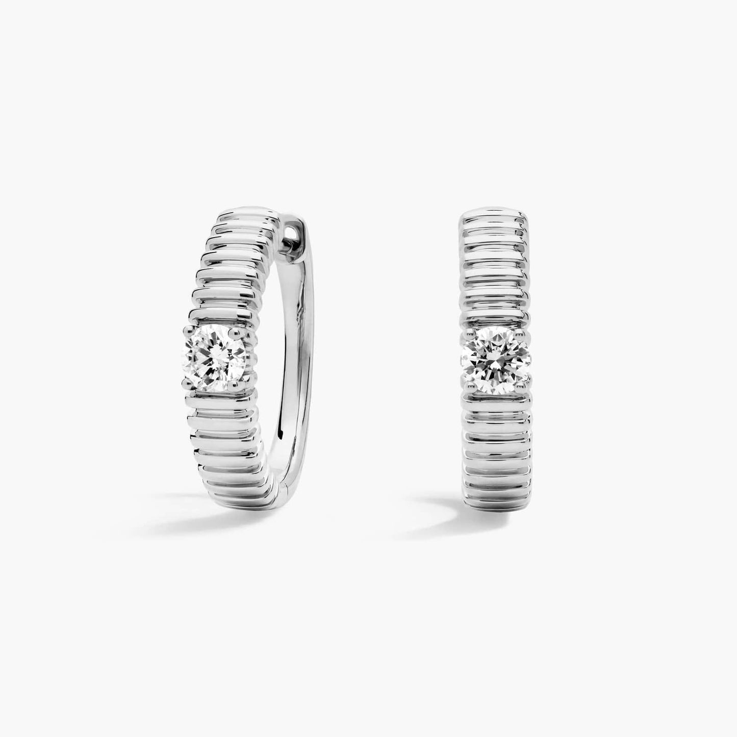 Solitaire Diamond Pleated Hoop Earrings