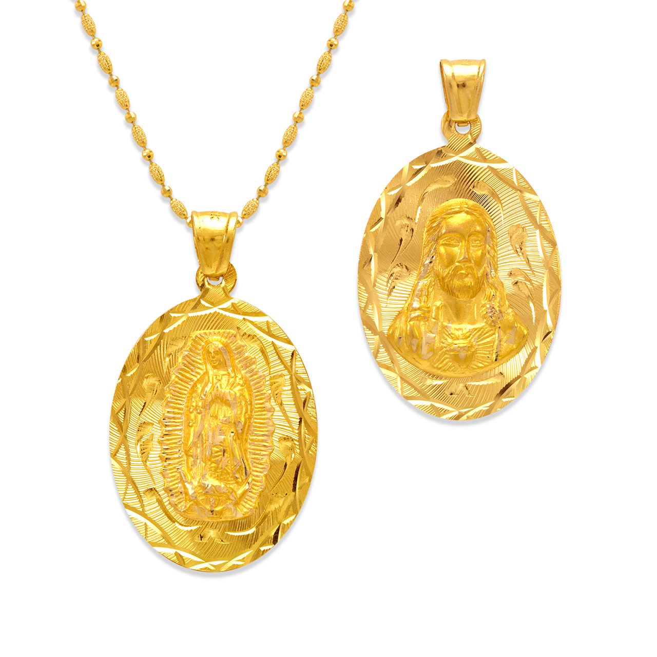 Oval Guadalupe/Sacred Heart Two-Sided Scapular Pendant