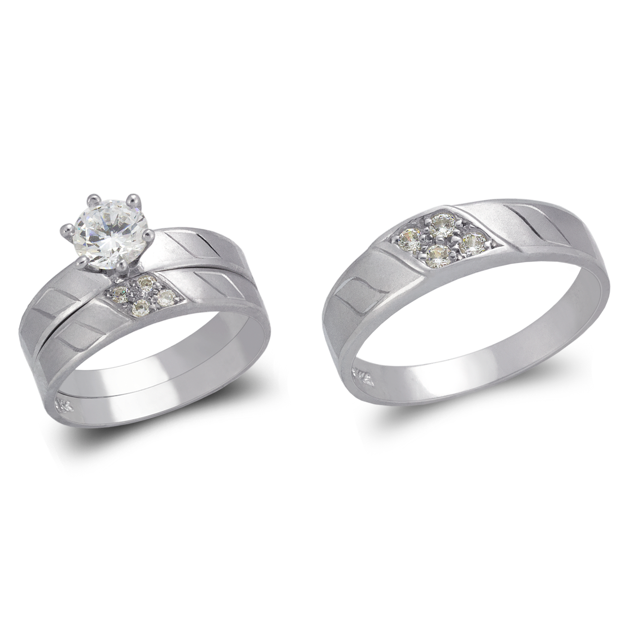 White Wedding Trio Ring Set