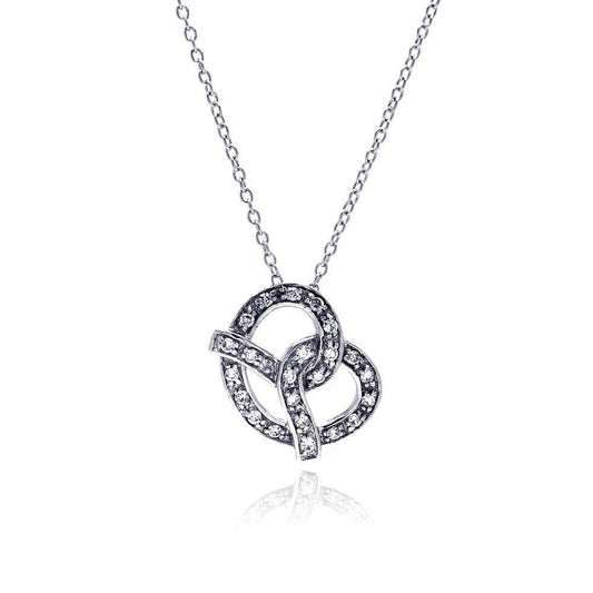 Silver 925 Clear CZ Rhodium Plated Pretzel Pendant Necklace