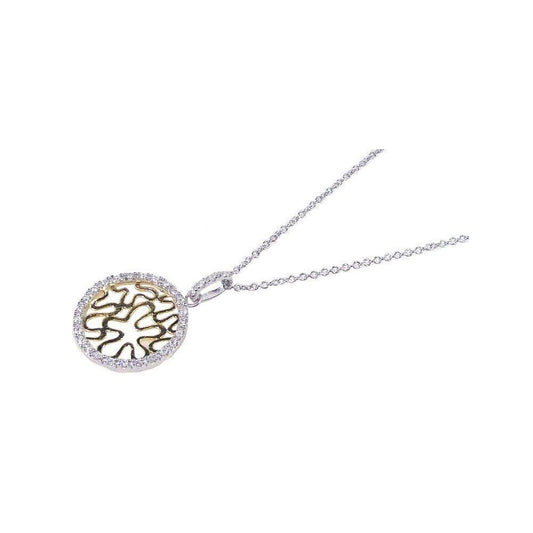 Silver 925 Gold and Rhodium Plated Circle Pendant Necklace