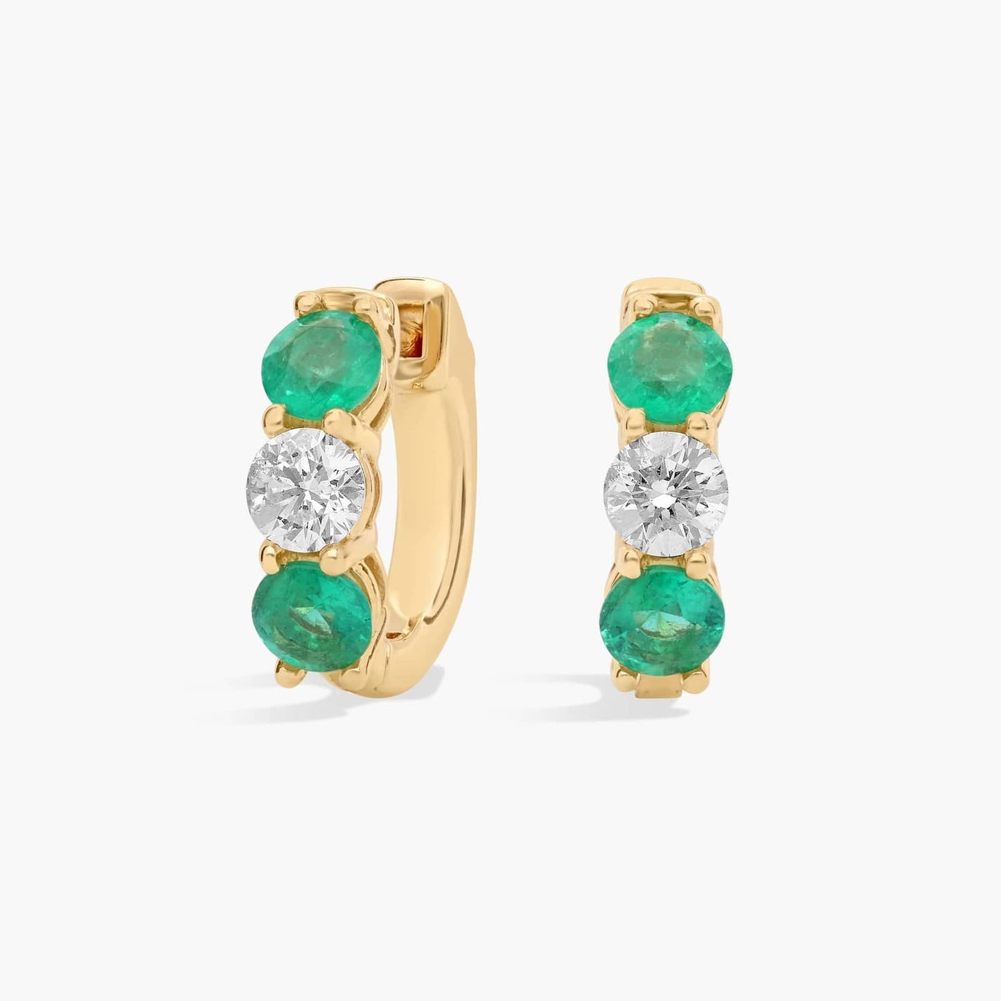 Diamond and Emerald Front Facing Huggie Earrings