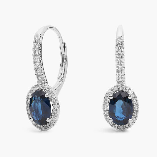 Sapphire and Micropavé Diamond Halo Drop Earrings