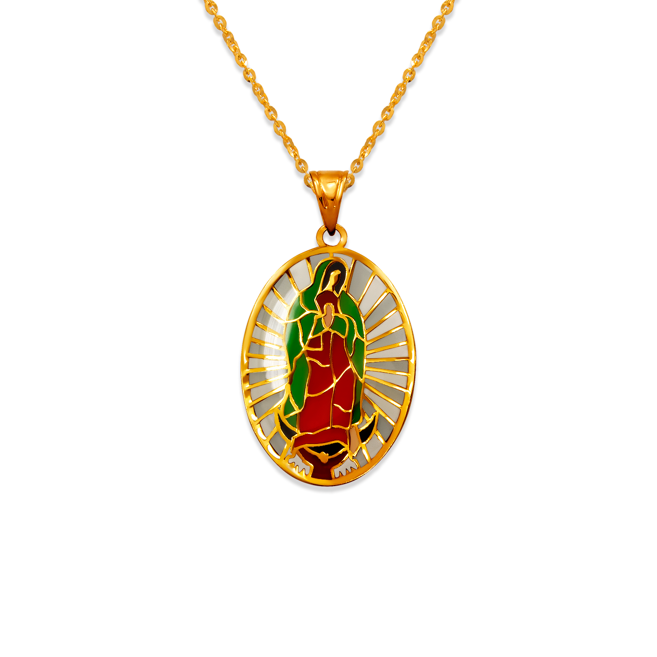 Oval Guadalupe Hand Painted Enamel Pendant