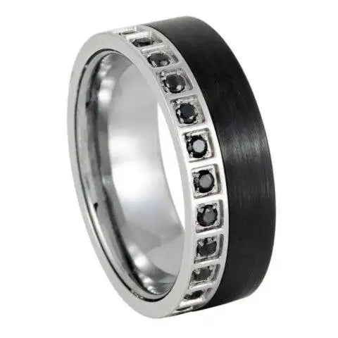 Black IP Plated Brushed & White CZ Eternity