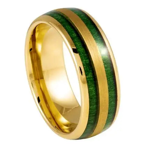 Yellow Gold IP & Green Jade Wood Inlay