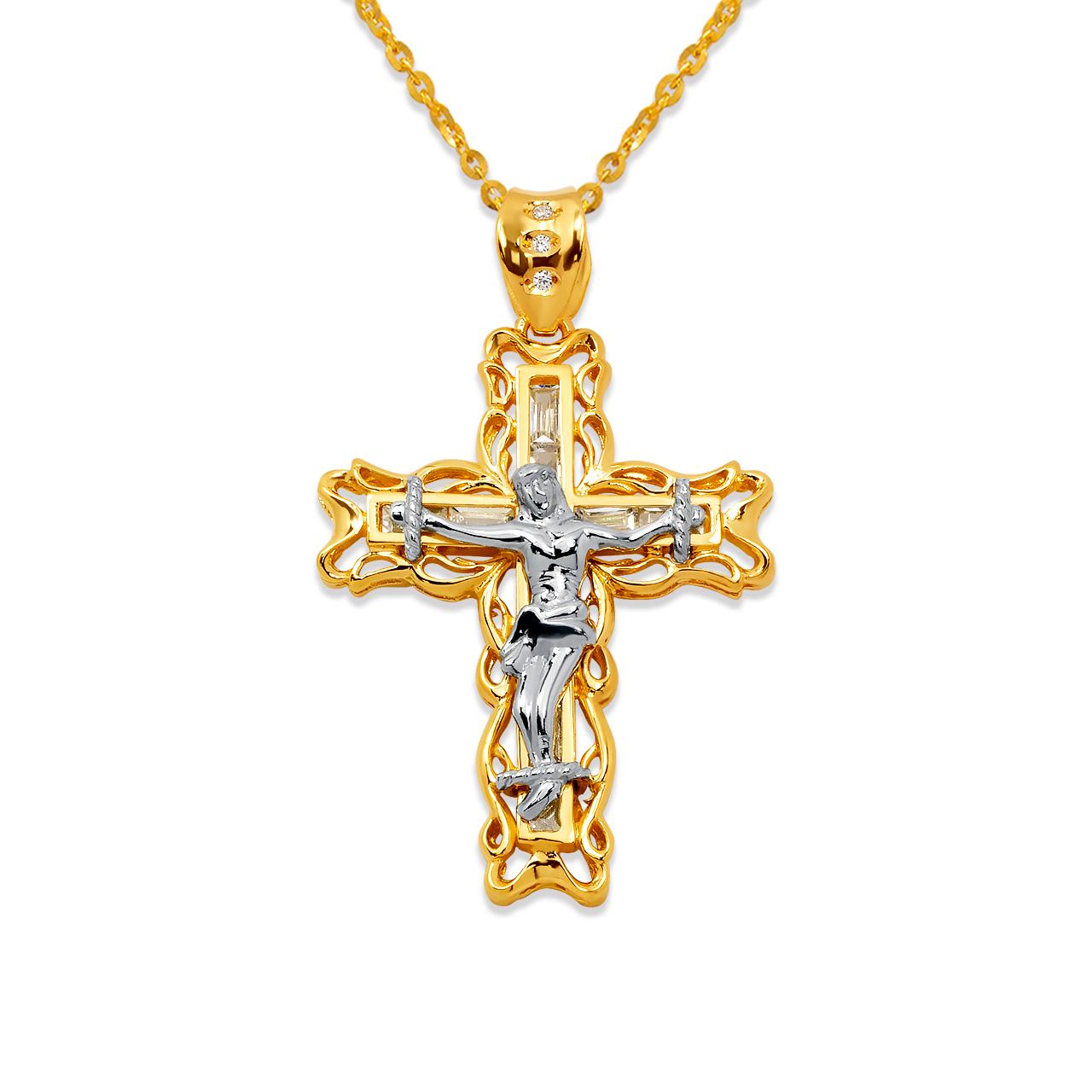 Fancy Jesus Cross CZ Pendant