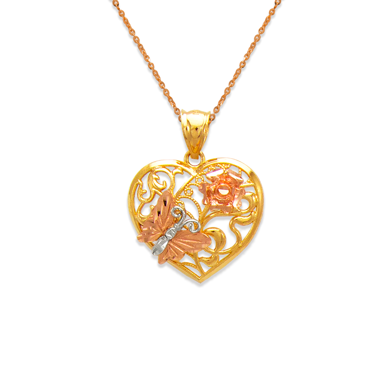 Butterfly and Rose Heart Pendant