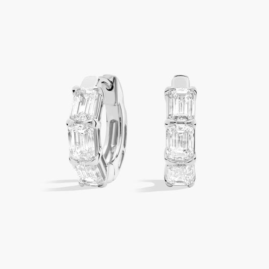 Emerald Cut Diamond Huggie Earrings