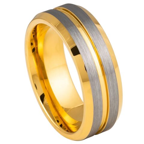 Yellow Gold IP Plated Grooved Center Beveled Edge