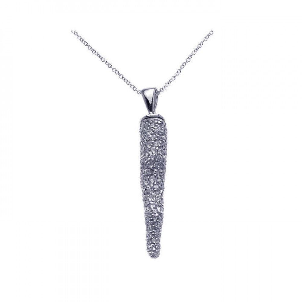 Silver 925 Rhodium Plated Clear CZ Carrot Pendant Necklace