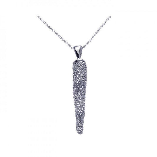 Silver 925 Rhodium Plated Clear CZ Carrot Pendant Necklace