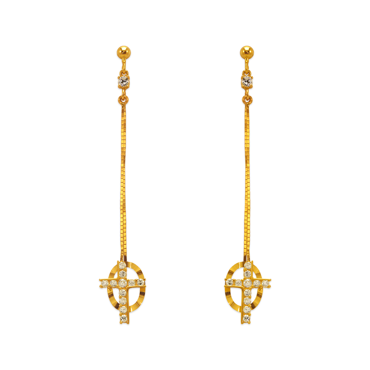 Fancy Layered Cross Dangling CZ Earrings