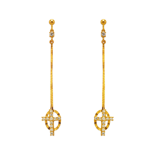 Fancy Layered Cross Dangling CZ Earrings