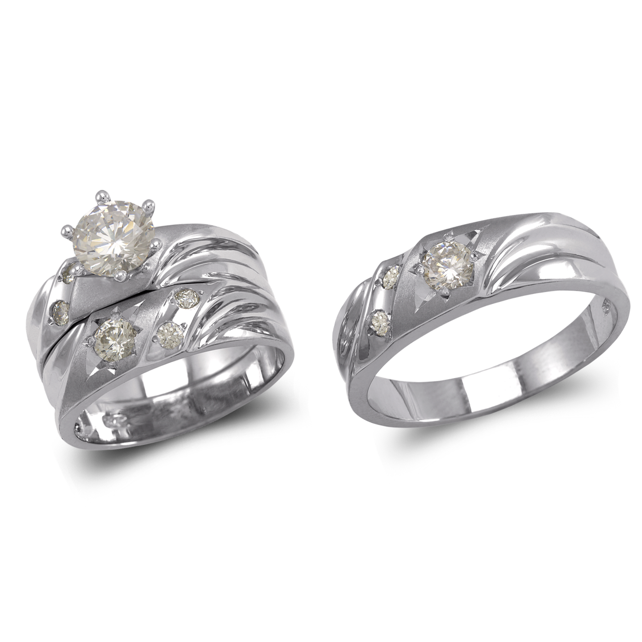 White Wedding Trio Ring Set