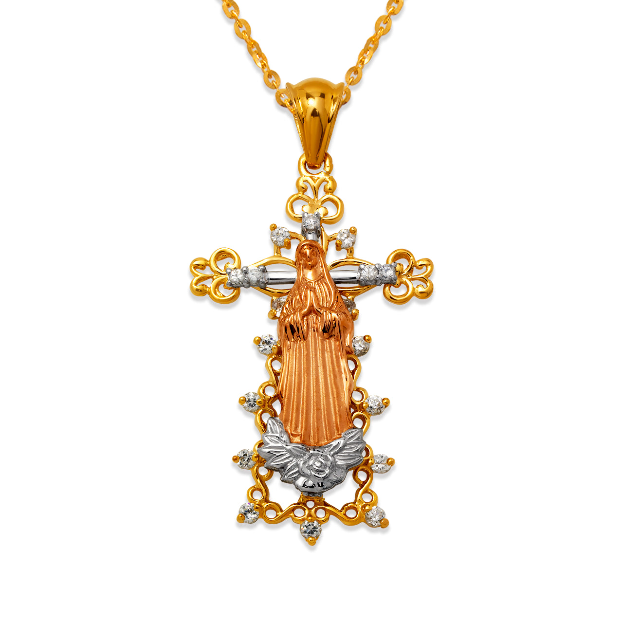 Fancy Guadalupe Cross CZ Pendant